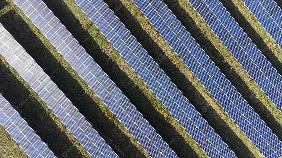 Placas Solares Vistas de Cima em Um Campo