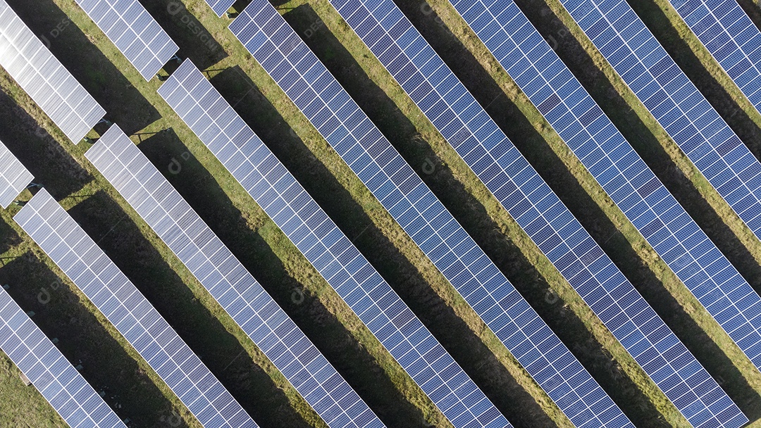 Placas Solares Vistas de Cima em Um Campo