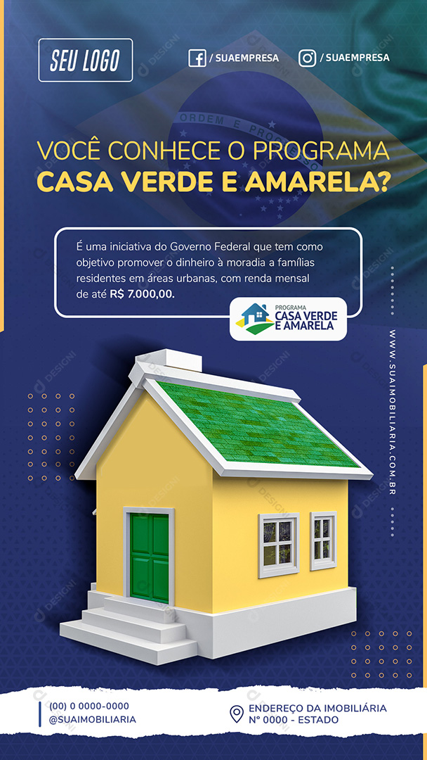 Programa Casa Verde e Amarela Stories Social Media PSD Editável