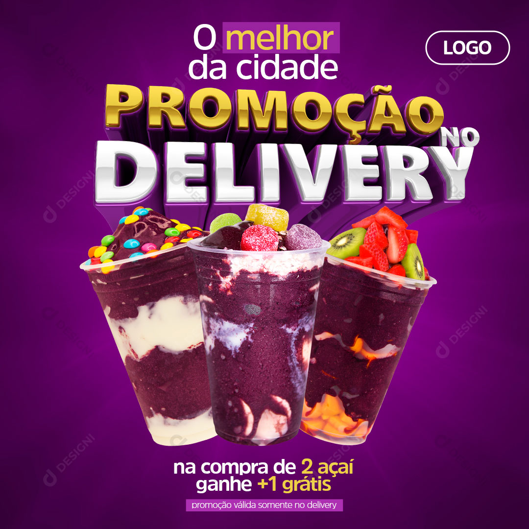 Açaíteria Promoção no Delivery Açaí Social Media PSD Editável