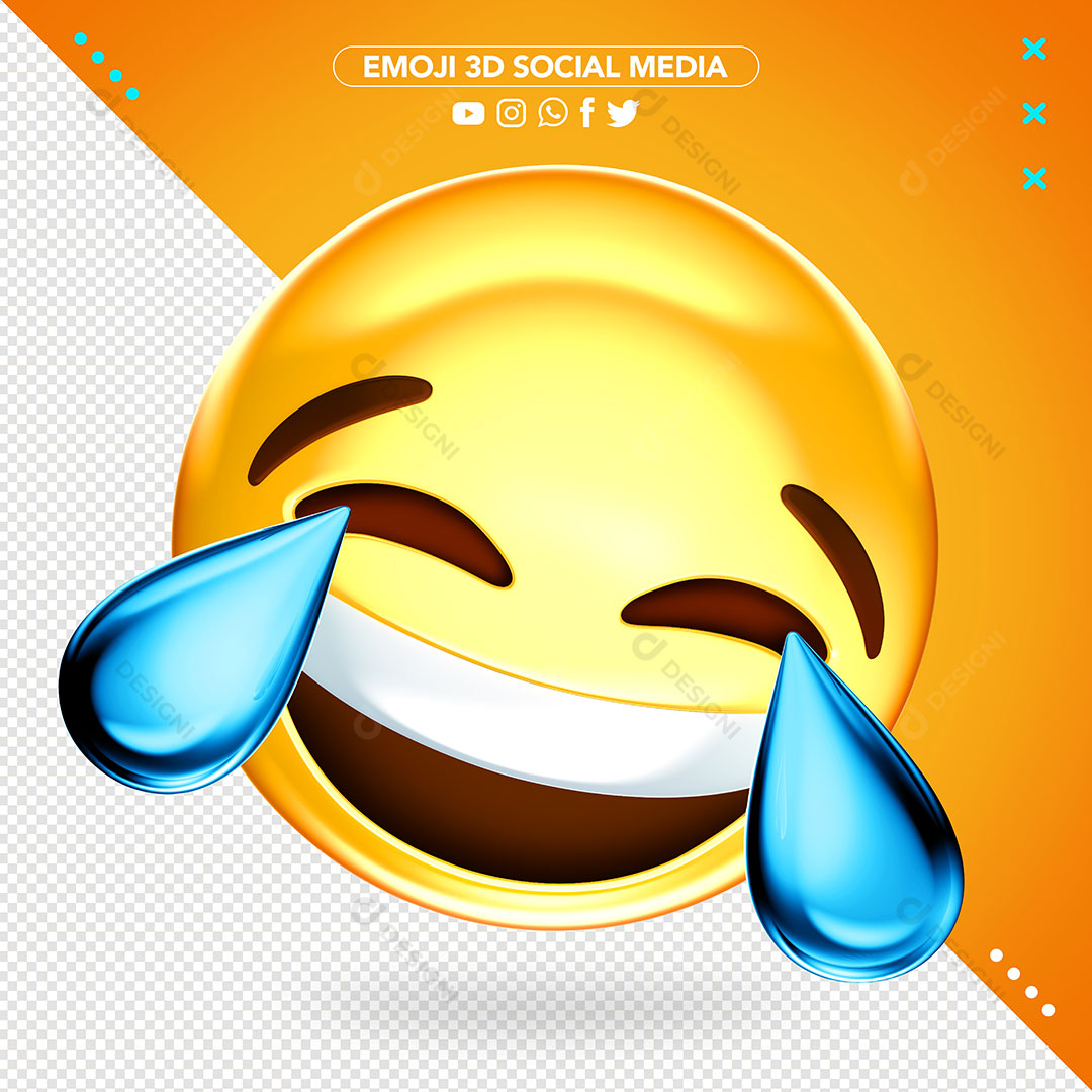 Emoji 3D Chorando de Rir Olhando Para Baixo Rede Social PSD