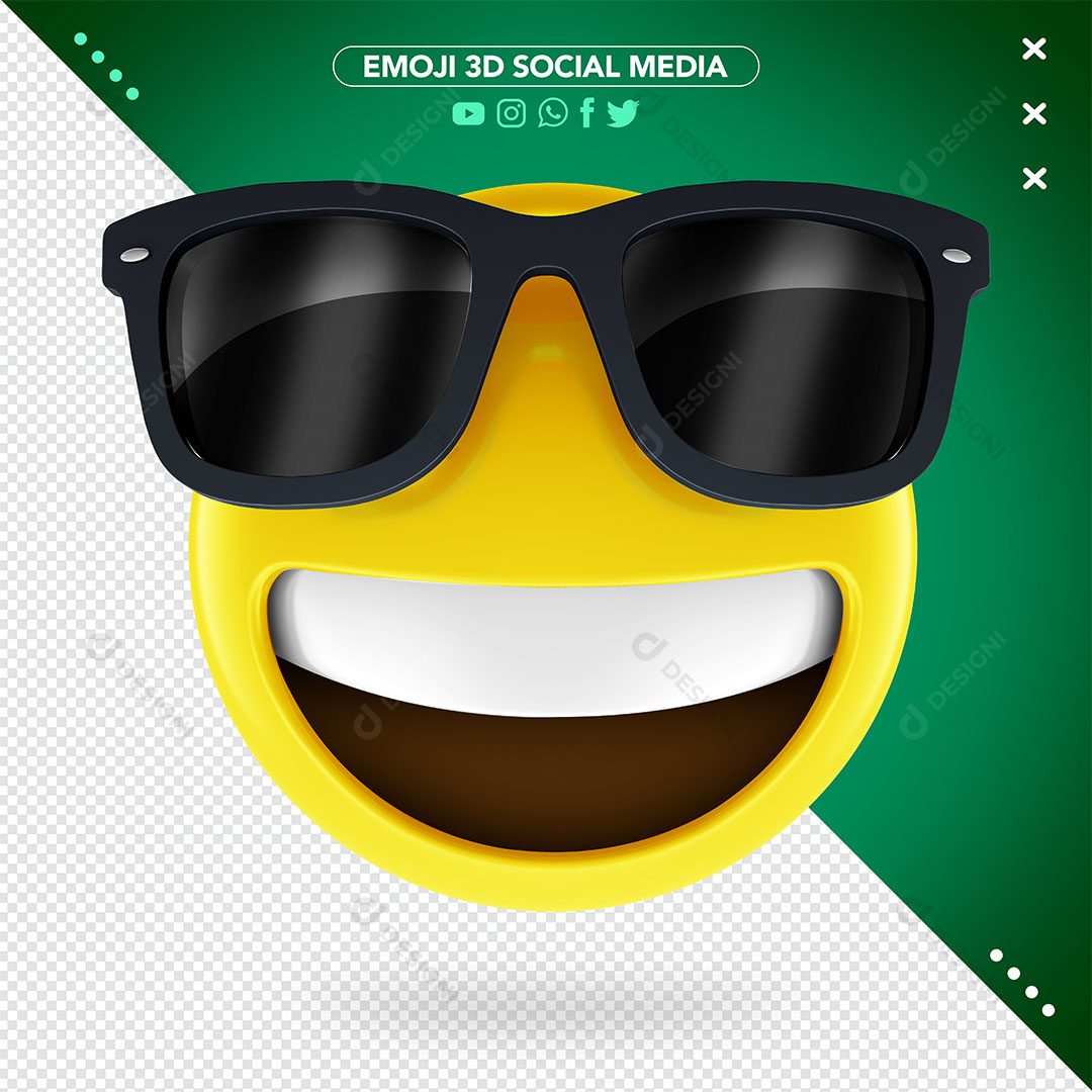 Emoji 3D Fundo Verde Oculos Escuro Sorrindo Rede Social PSD