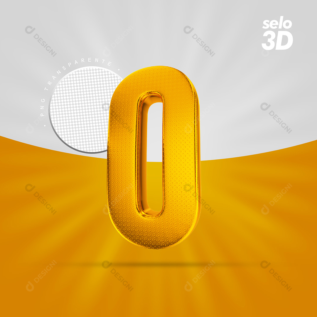Número 0 Dourado Com Textura Selo Elemento 3D PSD