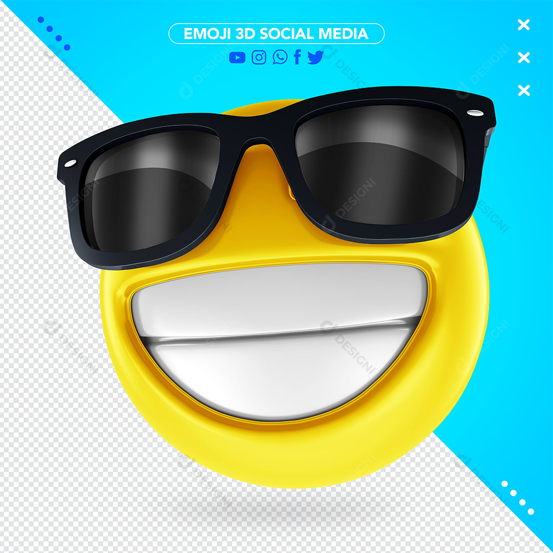 Emoji 3D Oculos Escuro Sorrindo Rede Social PSD