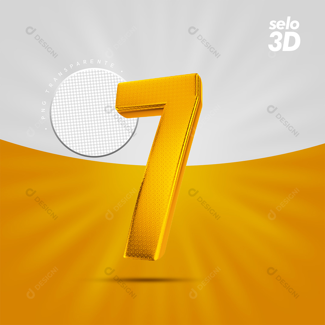 Número 7 Dourado Com Textura Selo Elemento 3D PSD