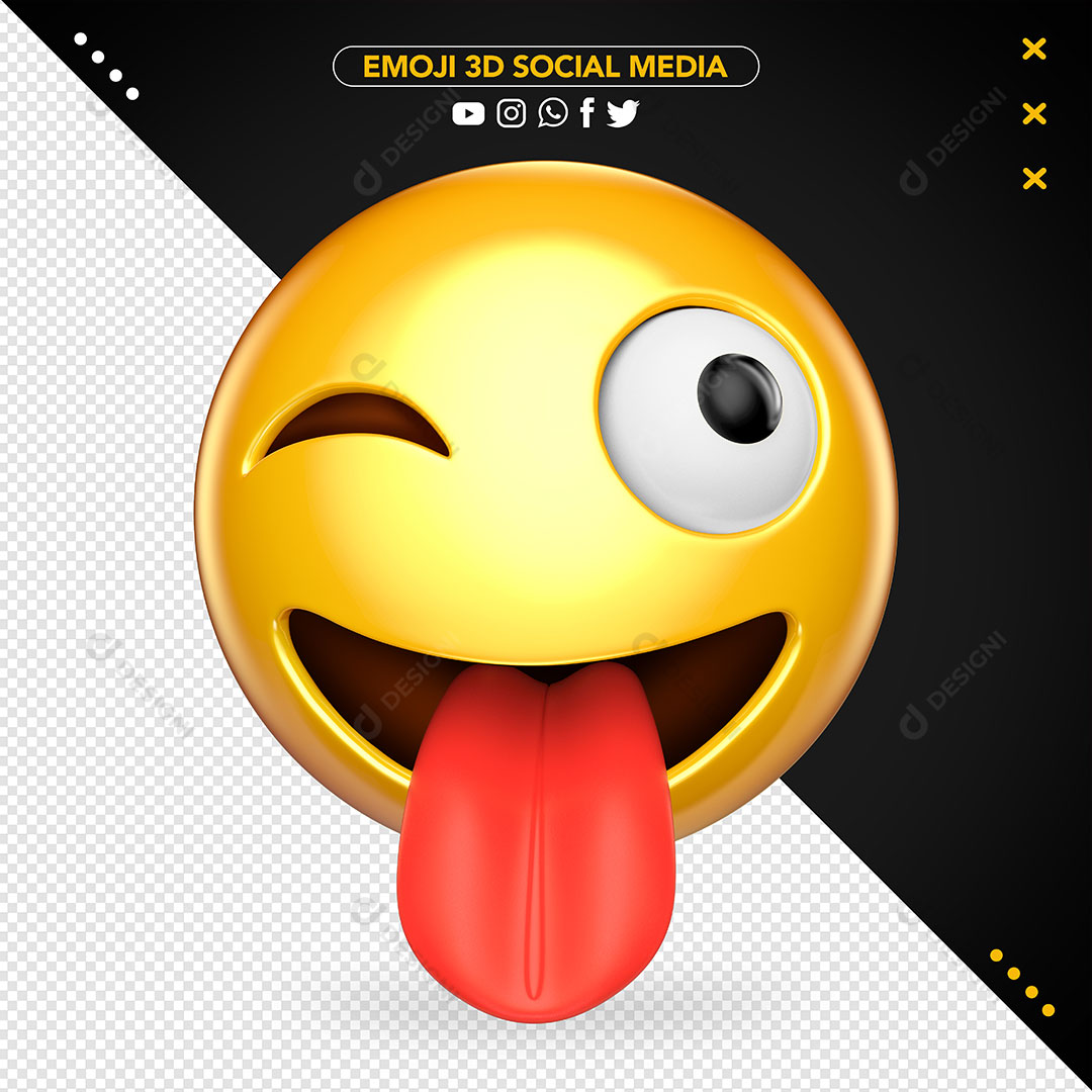 Emoji 3D Piscando Lingua Para Fora Rede Social PSD