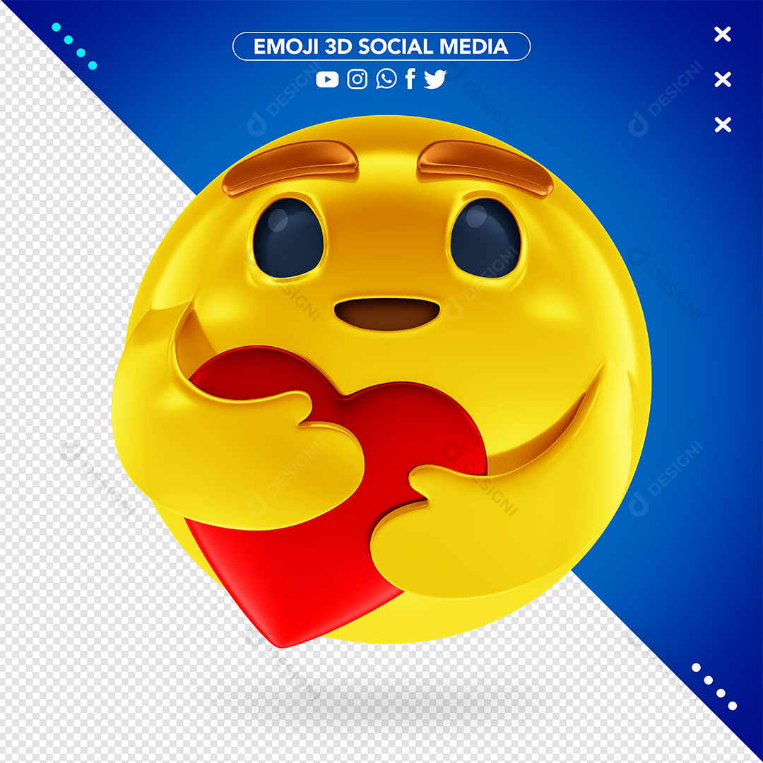 Emoji 3D Segurando Coração Rede Social PSD