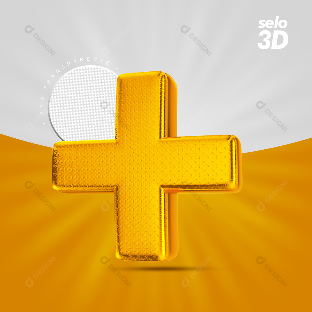Símbolo de Mais Dourado Com Textura Selo Elemento 3D PSD