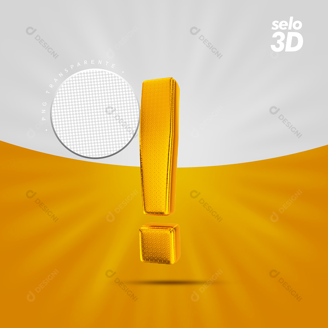 Ponto de Exclamação Dourado Com Textura Selo Elemento 3D PSD