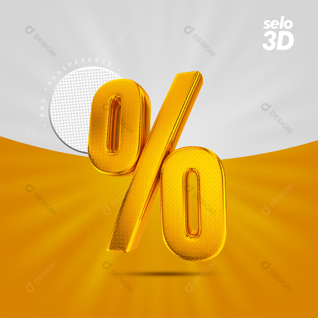 Símbolo de Porcentagem Dourado Com Textura Selo Elemento 3D PSD