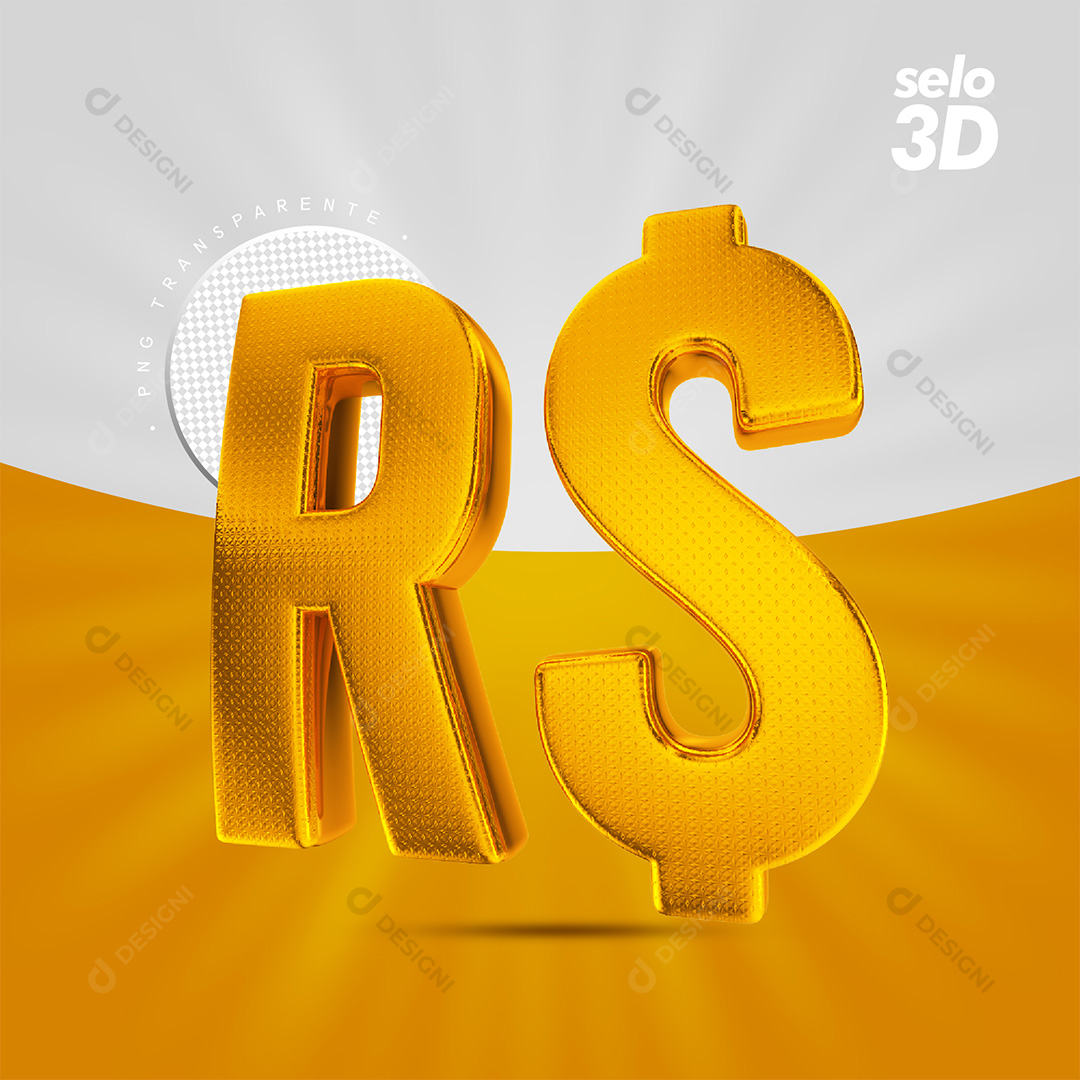 Símbolo Cifrão Dourado Com Textura Selo Elemento 3D PSD