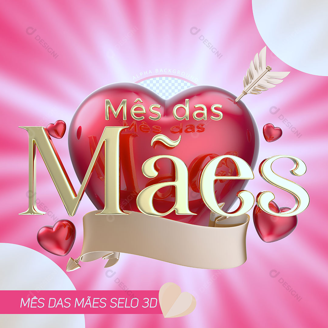 Mês das Mães Selo 3D Para Composição PSD