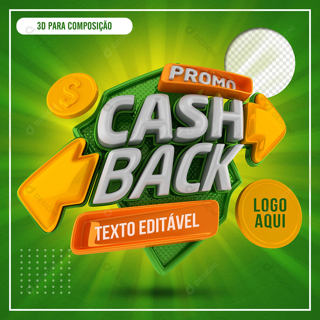 Selo 3D Promoção Cash Back PSD Texto Editável Social Media