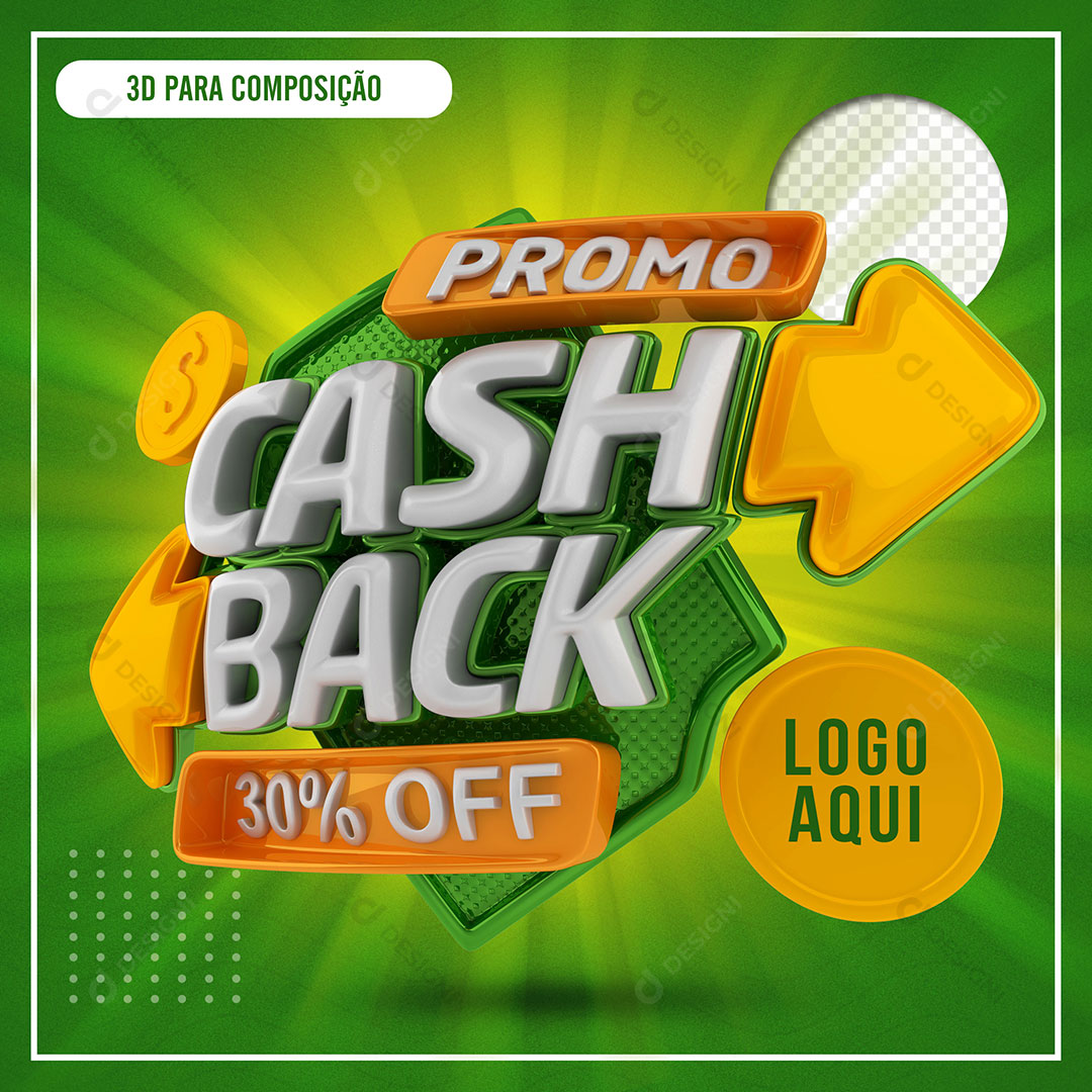 Selo 3D Promoção Cash Back PSD Social Media