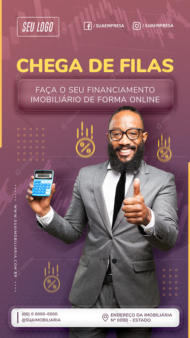 Calcule Seu Financiamento Imobiliário Stories Social Media PSD Editável