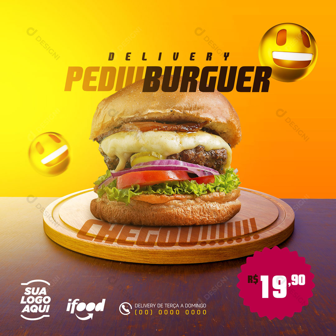 Hamburgueria Pediu Burguer Chegou Social Media PSD Editável