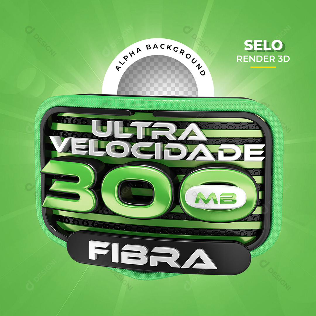 Ulta Velocidade 300Mb Fibra Selo 3D PNG Transparente