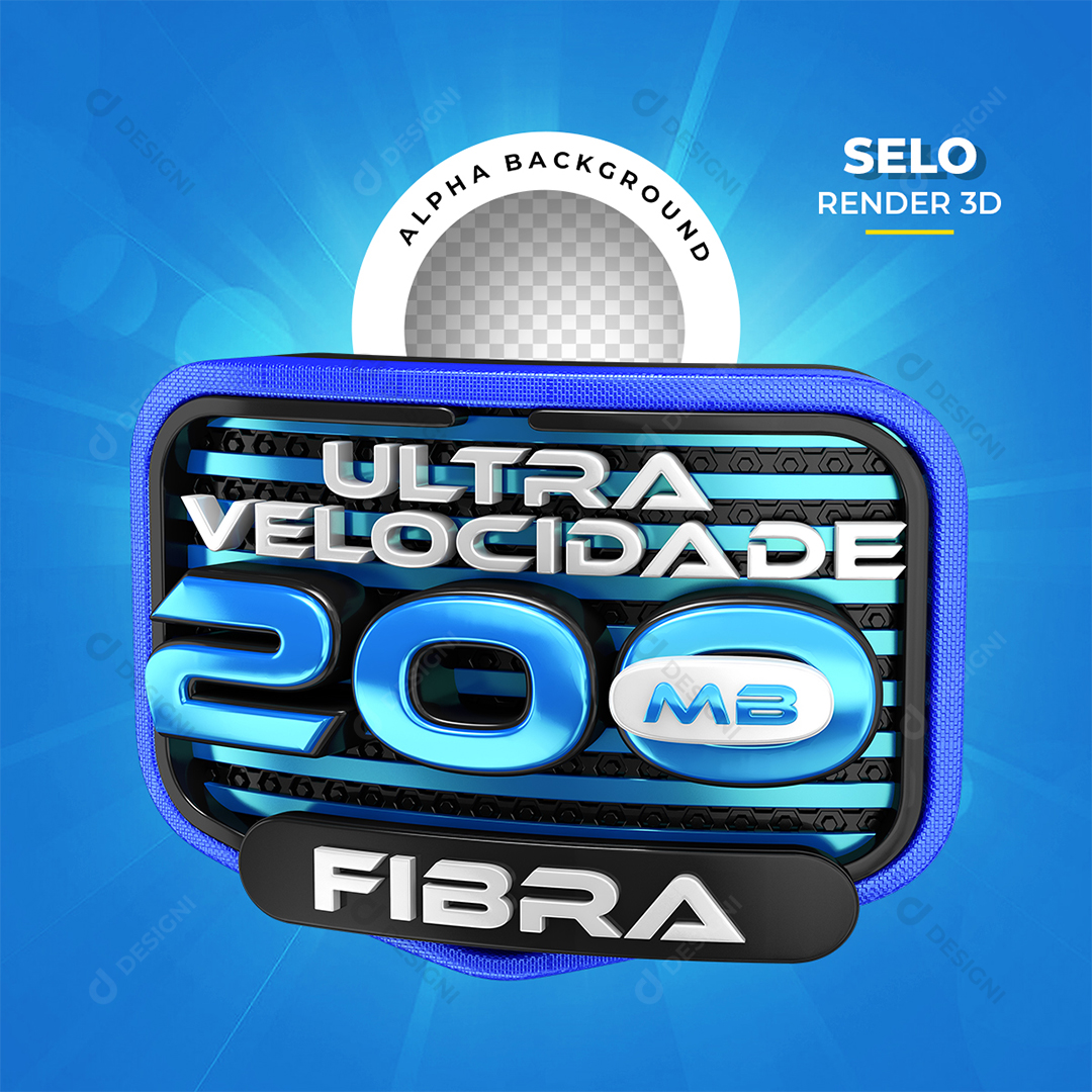 Ulta Velocidade 200Mb Fibra Selo 3D PNG Transparente