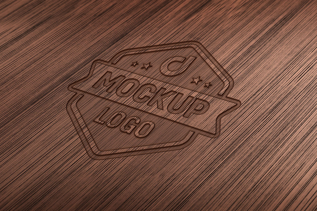 Mockup de Logo Gravado em Madeira PSD