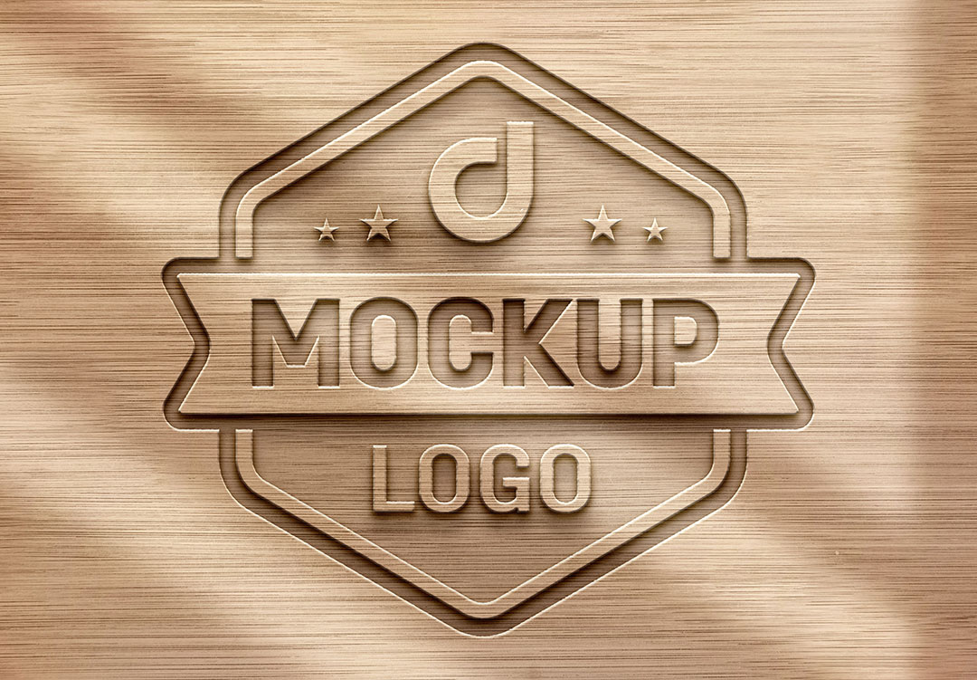 Mockup de Logo Gravado em Madeira PSD