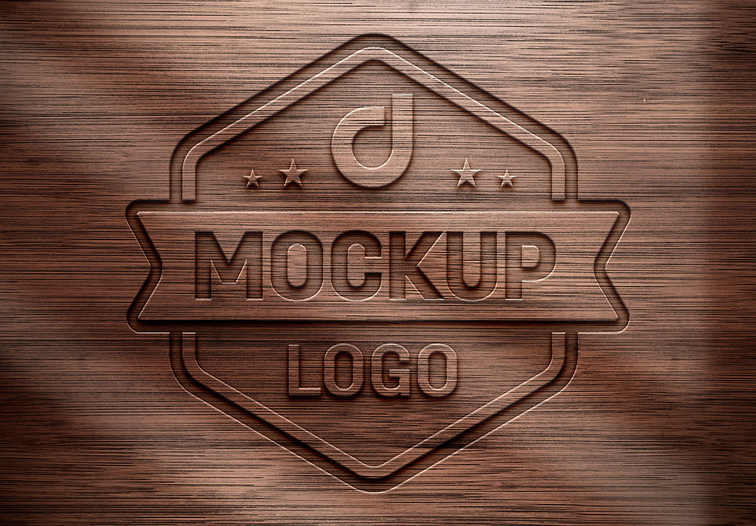 Mockup de Logo Gravado em Madeira PSD