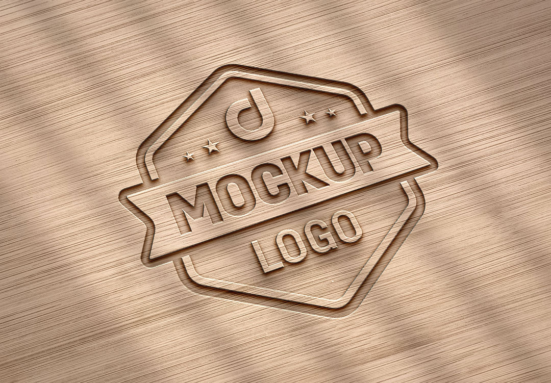 Mockup de Logo Gravado em Madeira PSD