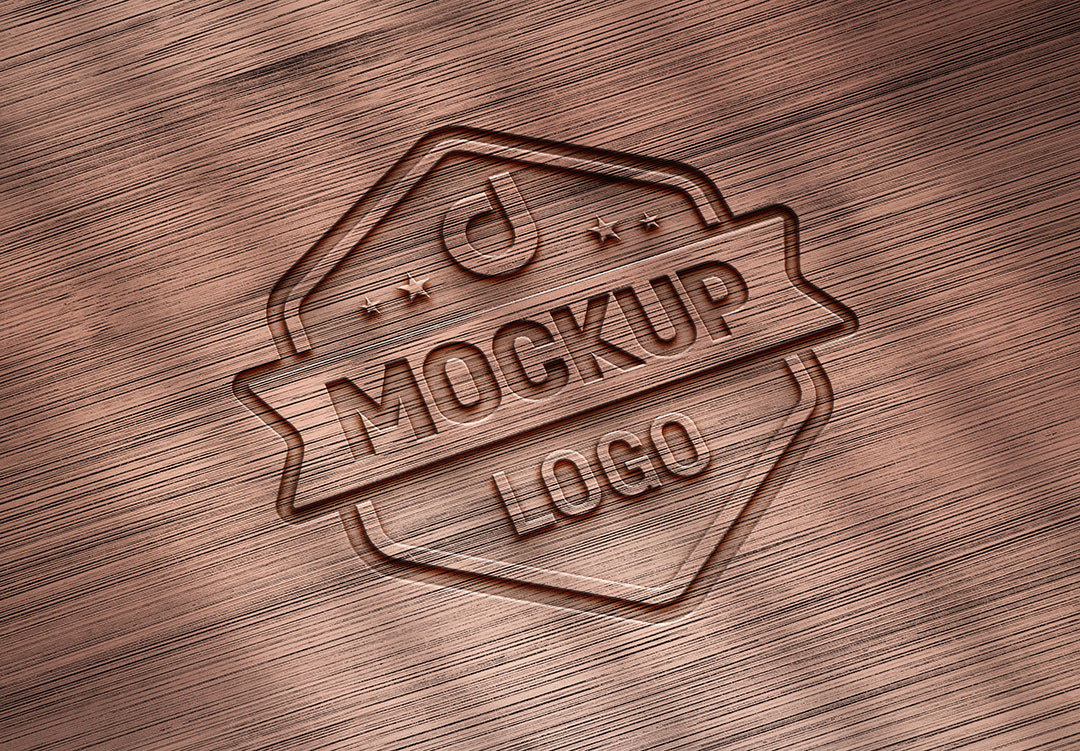 Mockup de Logo Gravado em Madeira PSD