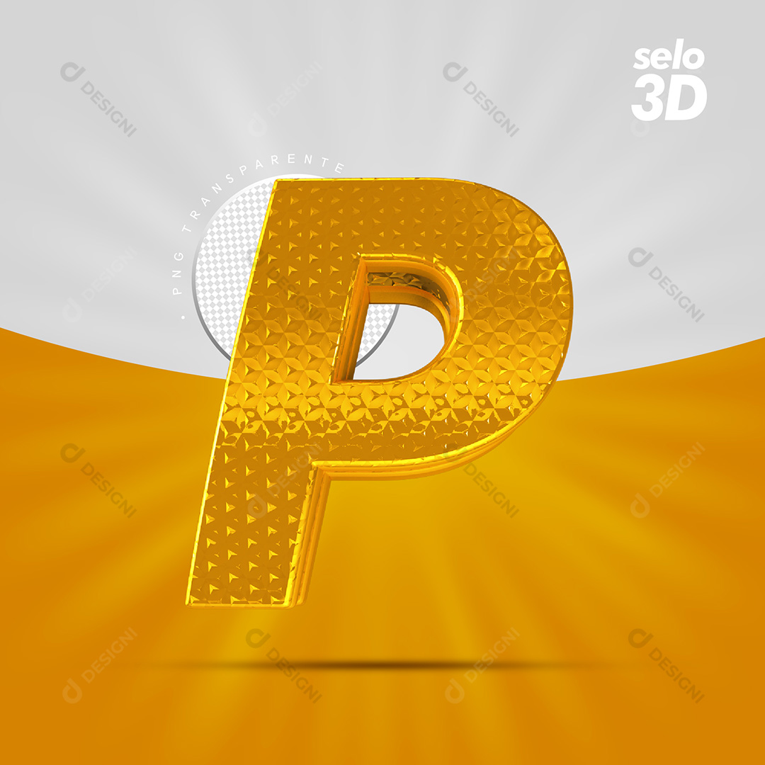 Letra P Alfabeto Dourado Com Borda Elementos 3D PSD