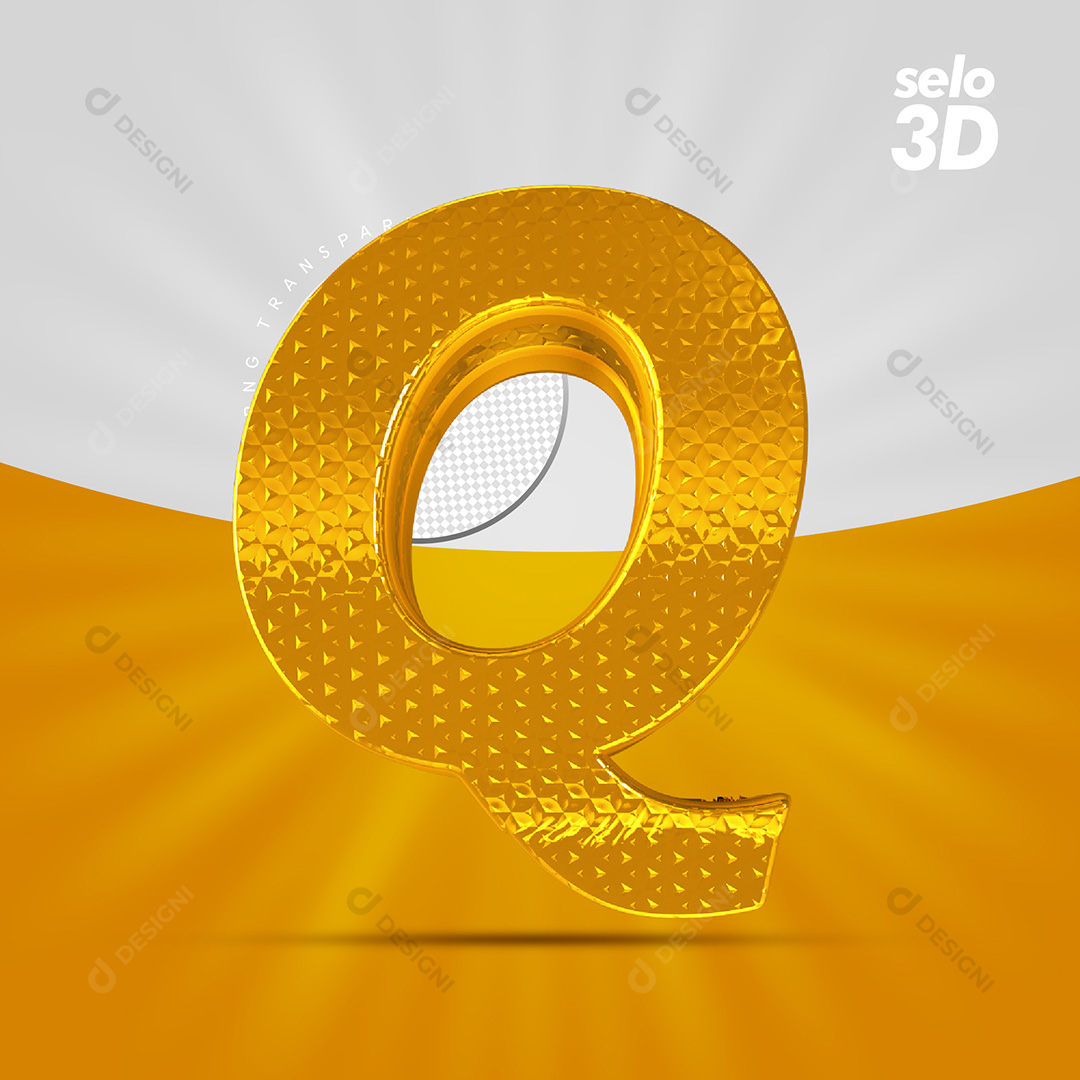 Letra Q Alfabeto Dourado Com Borda Elementos 3D PSD