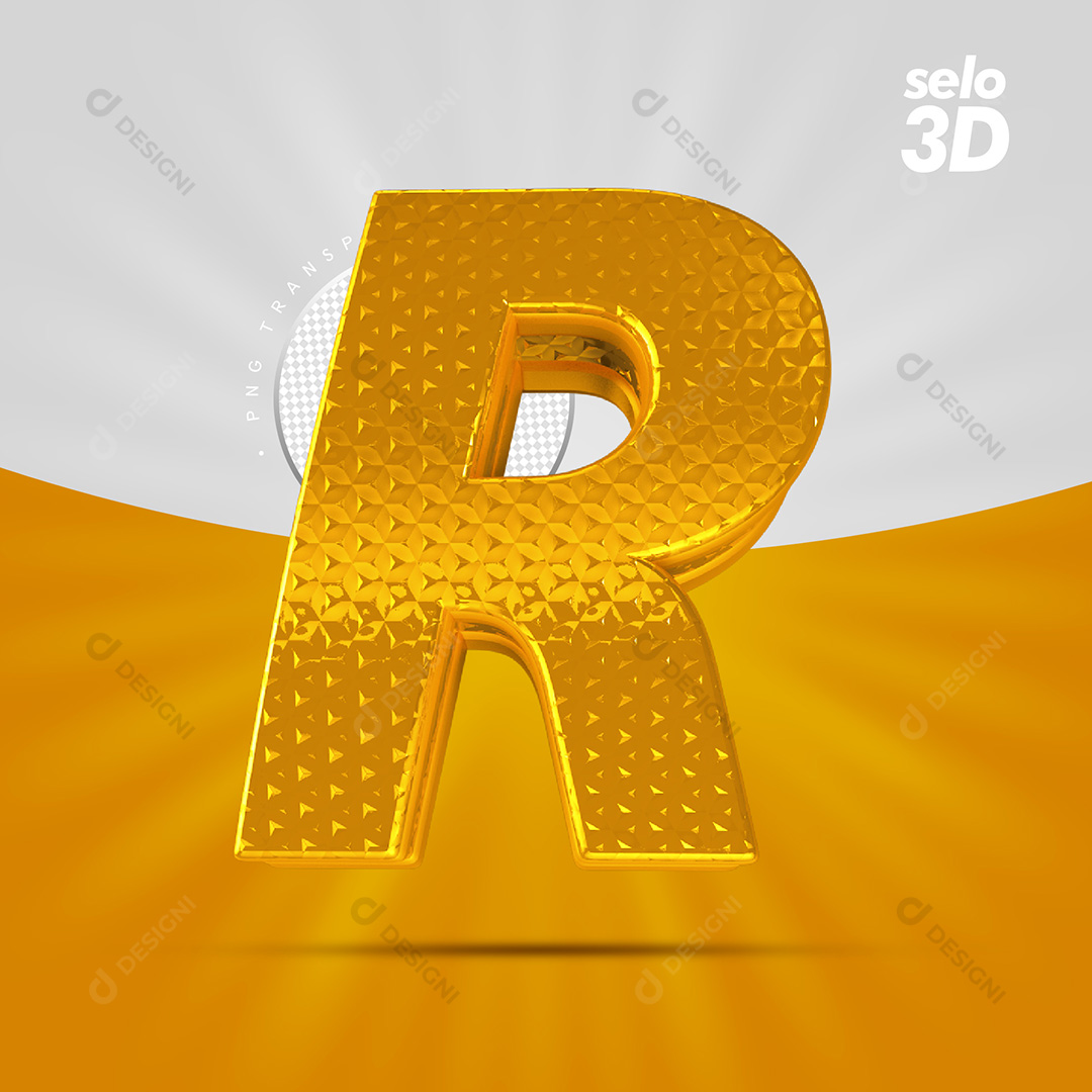 Letra R Alfabeto Dourado Com Borda Elementos 3D PSD