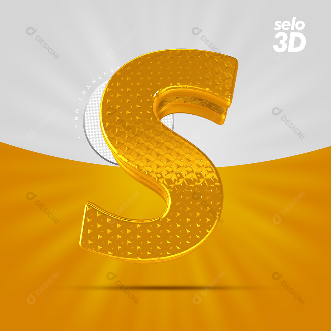 Letra S Alfabeto Dourado Com Borda Elementos 3D PSD