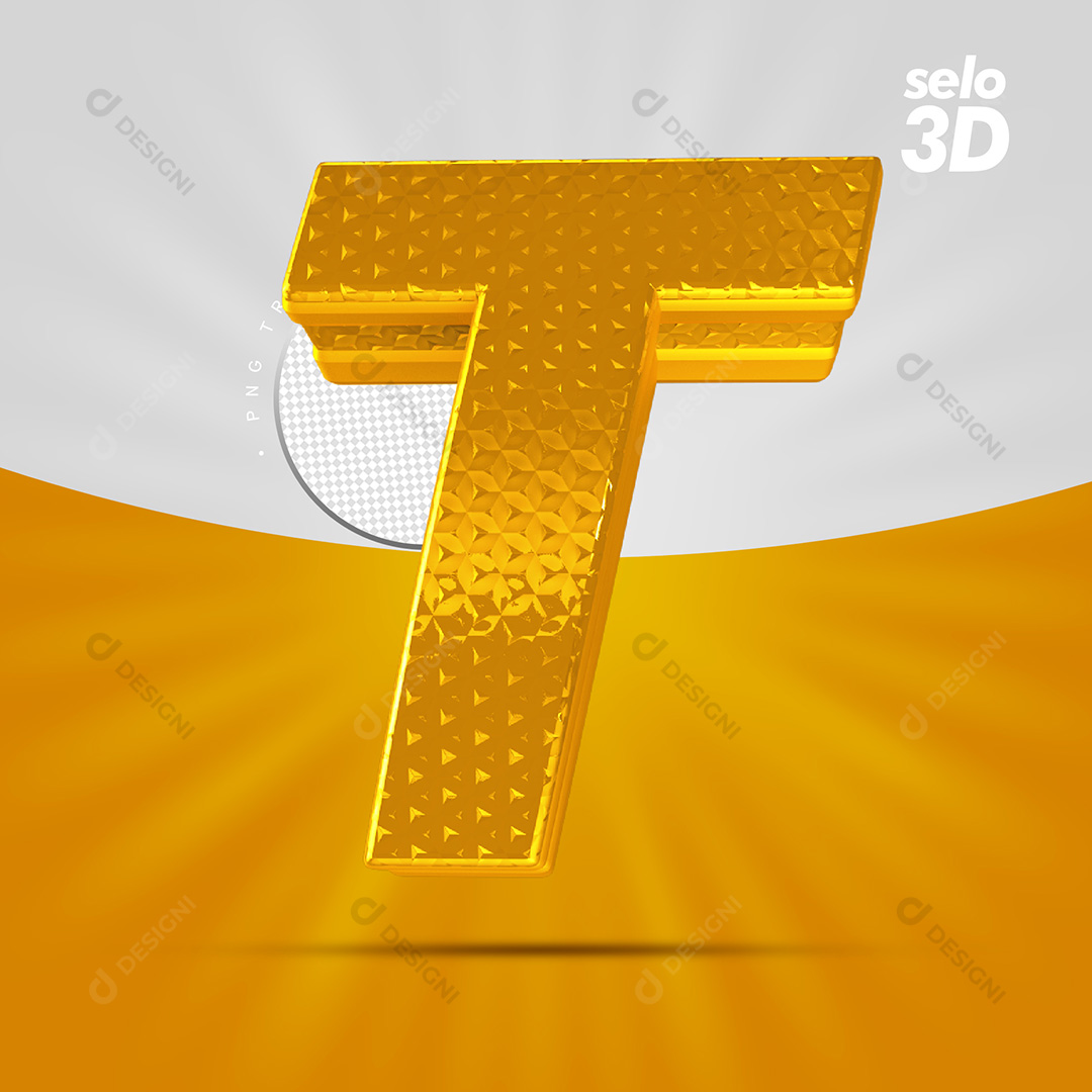 Letra T Alfabeto Dourado Com Borda Elementos 3D PSD