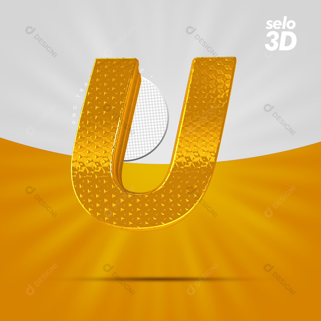 Letra U Alfabeto Dourado Com Borda Elementos 3D PSD