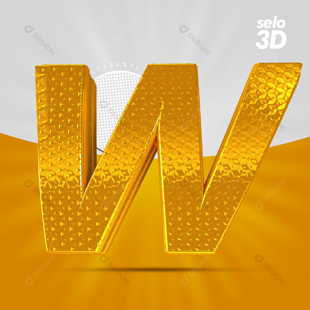 Letra W Alfabeto Dourado Com Borda Elementos 3D PSD