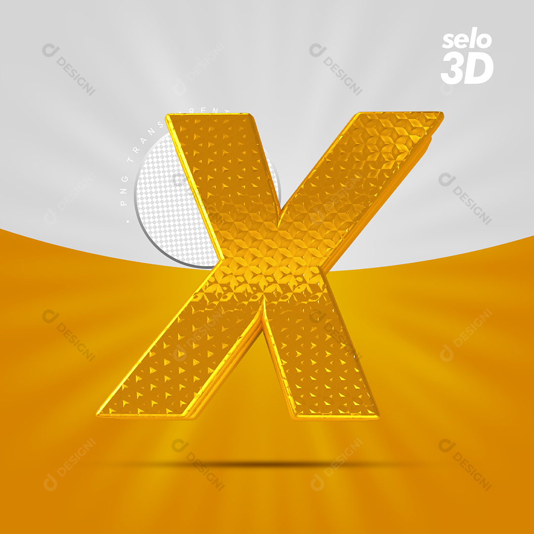 Letra X Alfabeto Dourado Com Borda Elementos 3D PSD