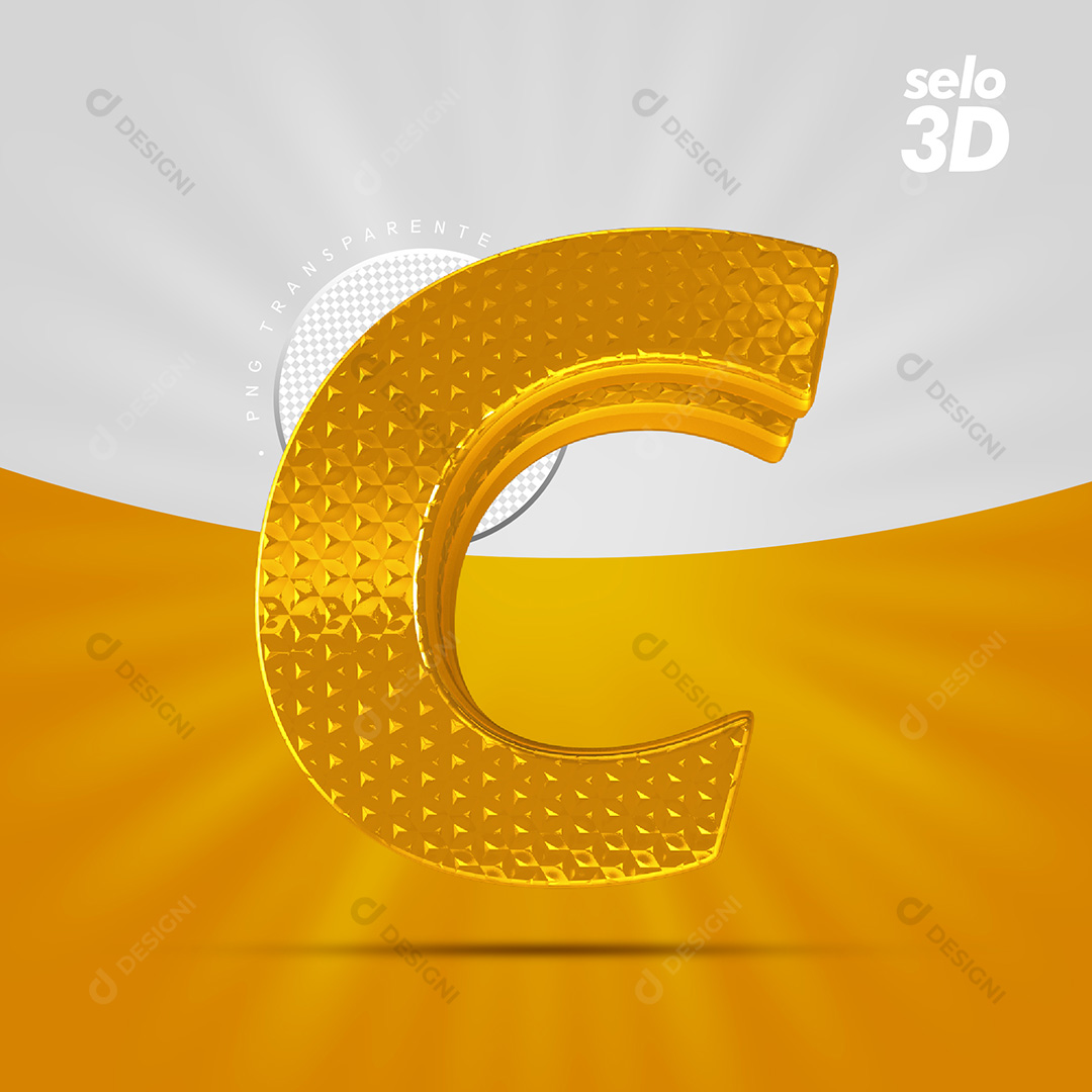 Letra C Alfabeto Dourado Com Borda Elementos 3D PSD