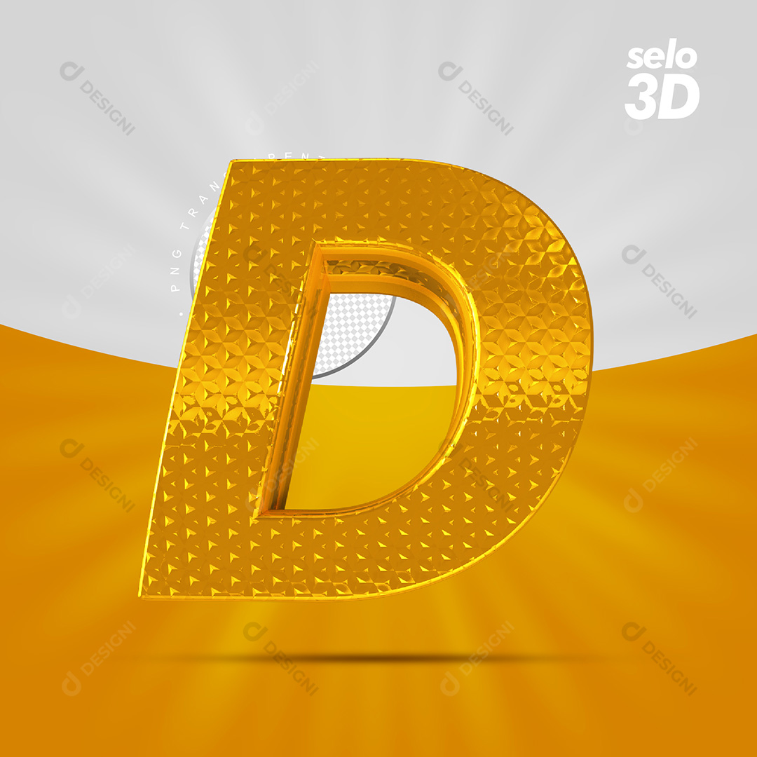 Letra D Alfabeto Dourado Com Borda Elementos 3D PSD