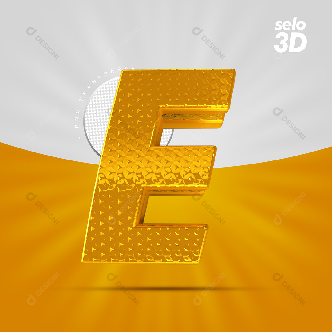 Letra E Alfabeto Dourado Com Borda Elementos 3D PSD