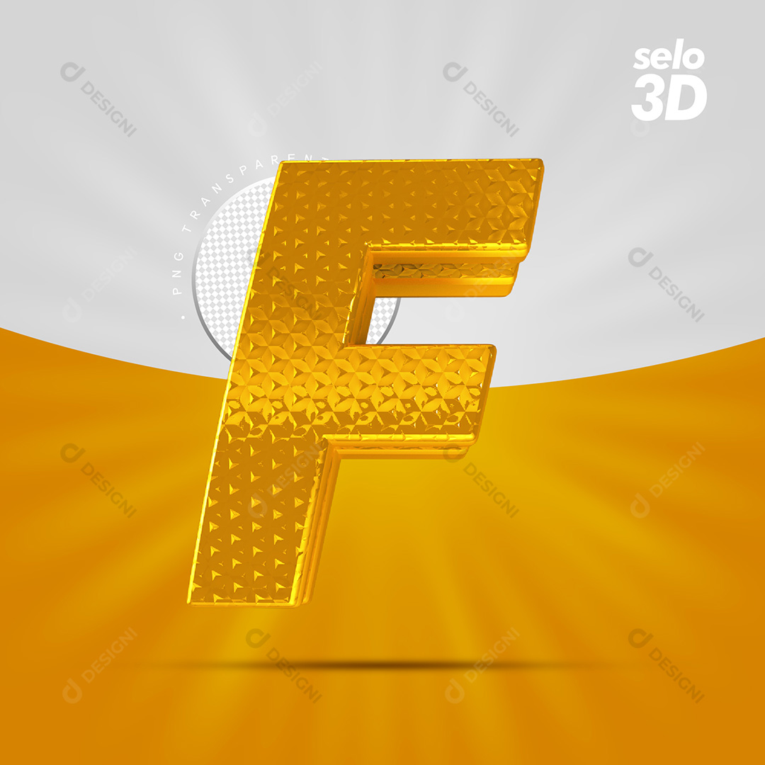 Letra F Alfabeto Dourado Com Borda Elementos 3D PSD