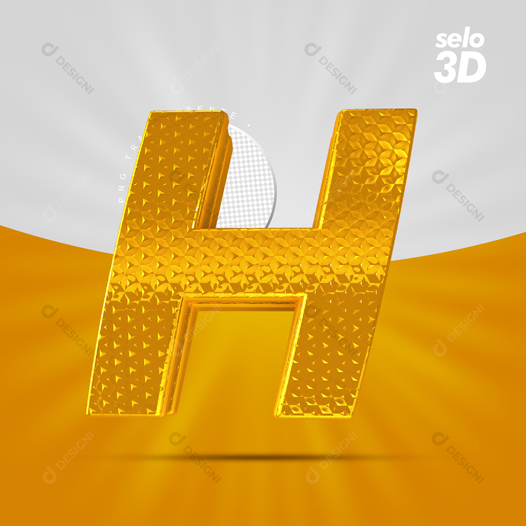 Letra H Alfabeto Dourado Com Borda Elementos 3D PSD