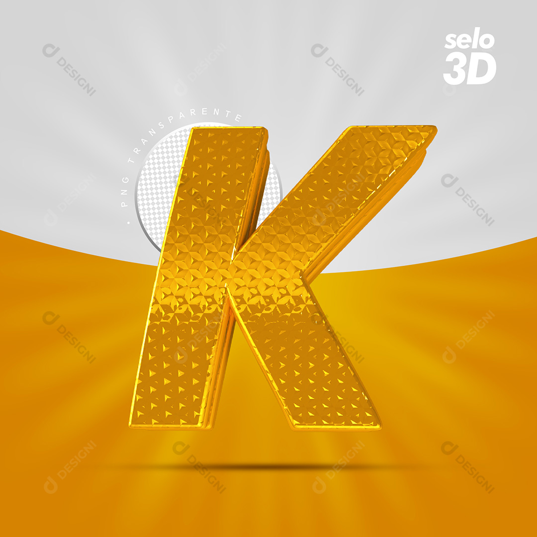 Letra K Alfabeto Dourado Com Borda Elementos 3D PSD