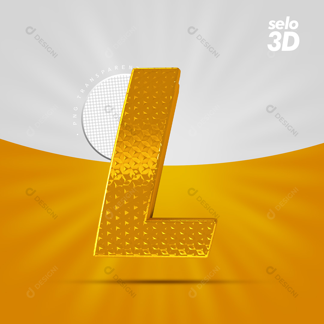 Letra L Alfabeto Dourado Com Borda Elementos 3D PSD