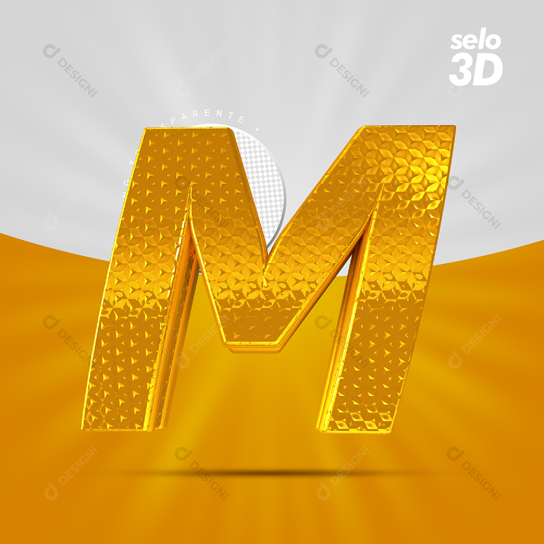 Letra M Alfabeto Dourado Com Borda Elementos 3D PSD