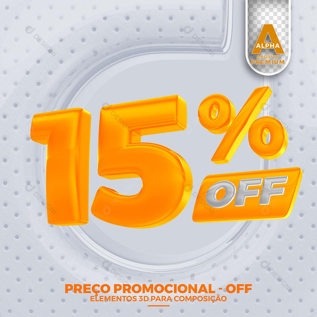 15% Off  Preço Promocional Elemento 3D Para Composição PSD Editável