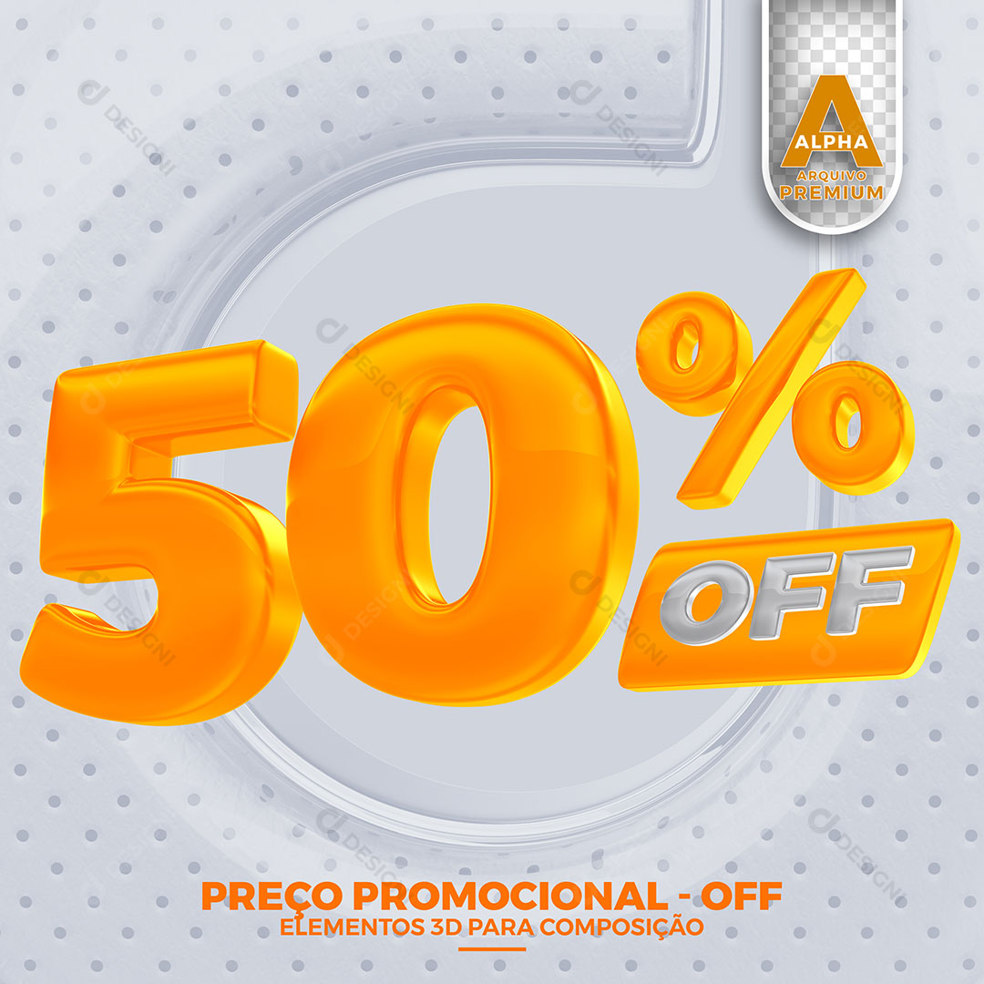 50% Off  Preço Promocional Elemento 3D Para Composição PSD Editável