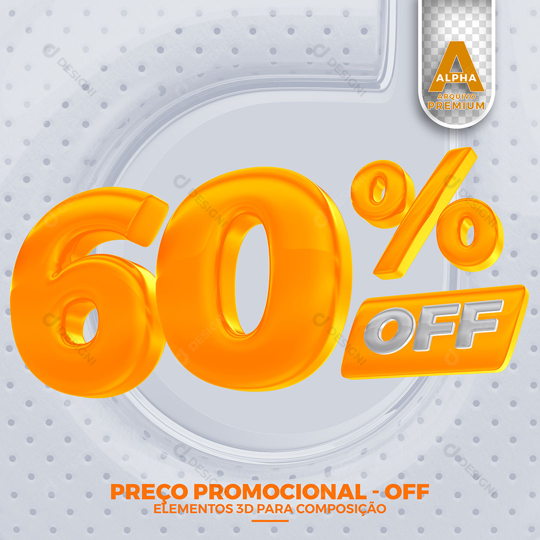 60% Off  Preço Promocional Elemento 3D Para Composição PSD Editável