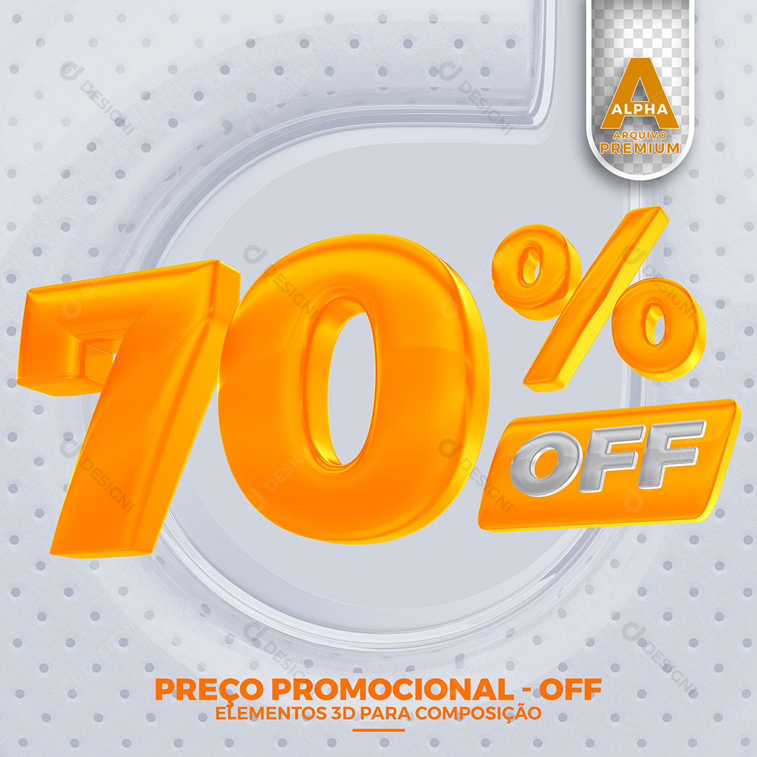 70% Off  Preço Promocional Elemento 3D Para Composição PSD Editável