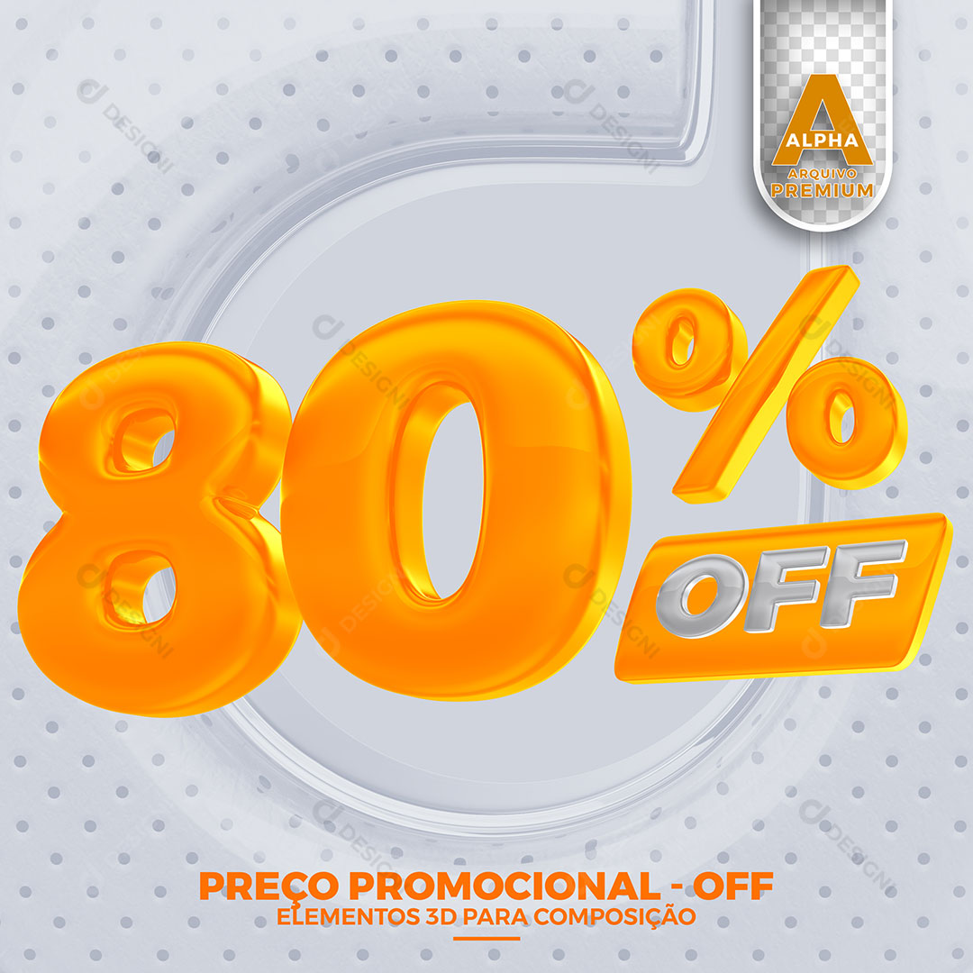 80% Off  Preço Promocional Elemento 3D Para Composição PSD Editável