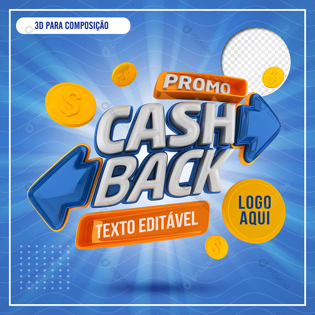 Selo 3D Promo Cash Back Para Composição PSD
