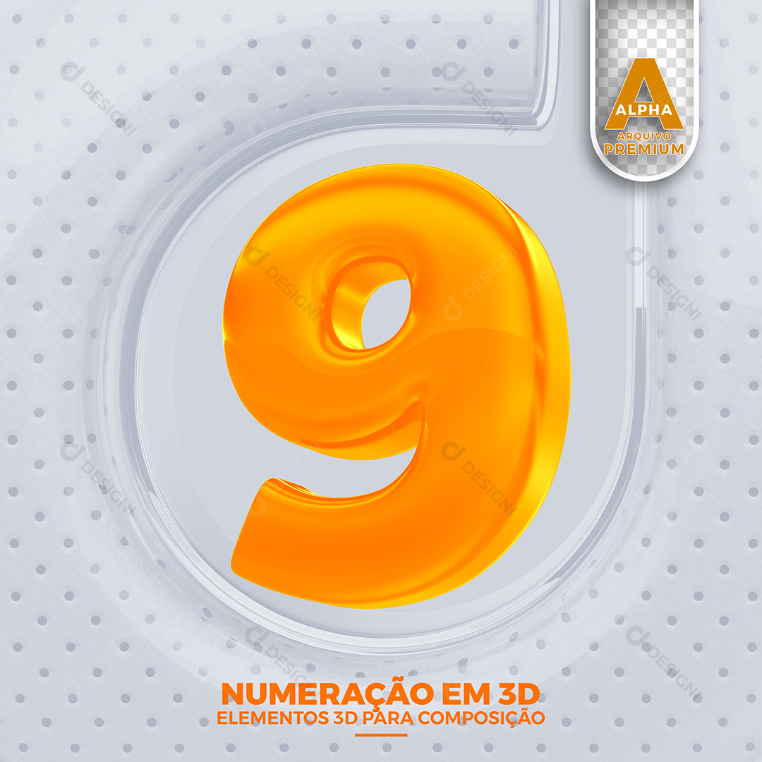 Número 9 Em 3D Para Composição PSD Editável